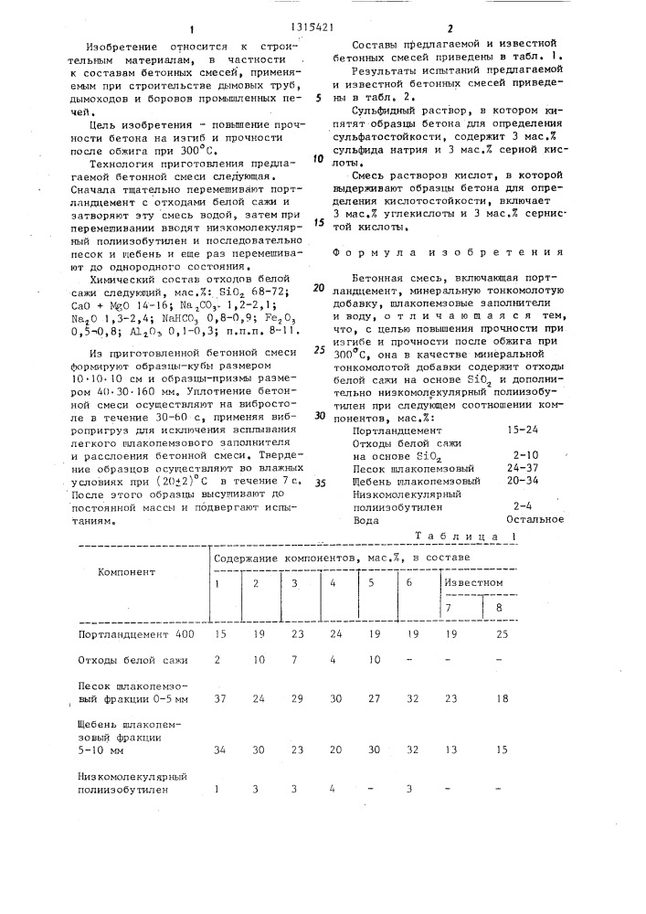 Бетонная смесь (патент 1315421)