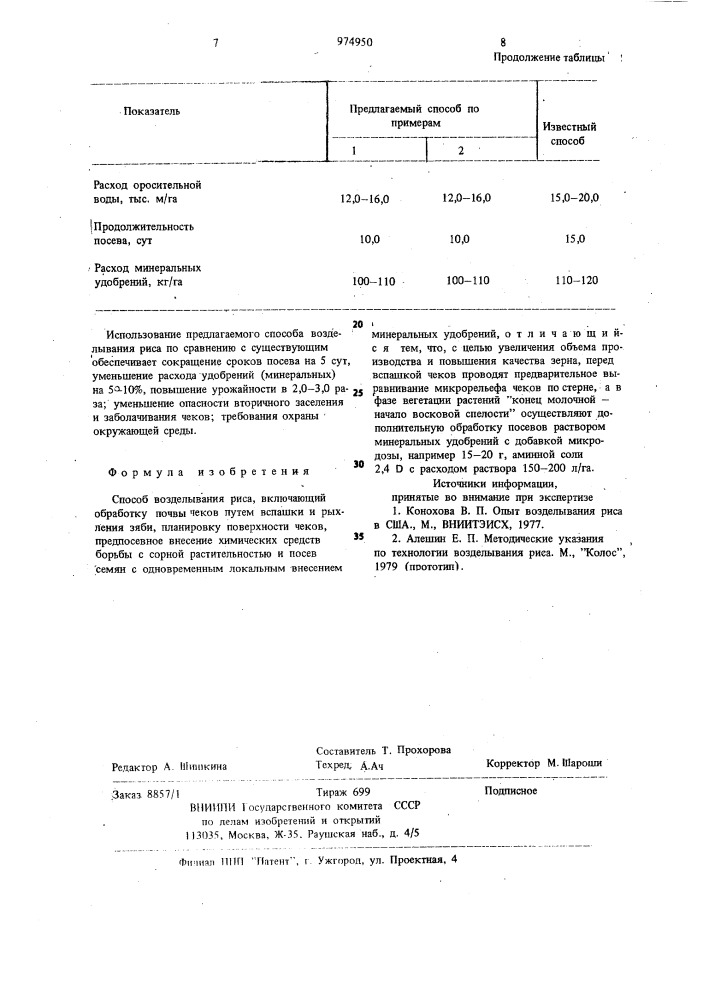 Способ возделывания риса (патент 974950)