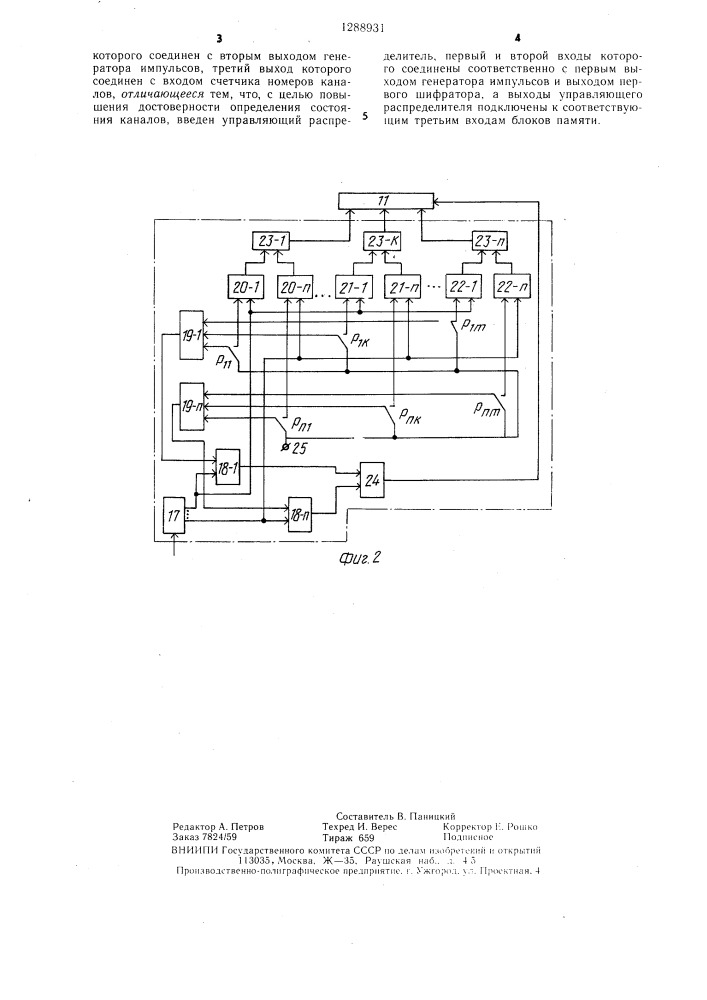 Устройство для определения состояния коммутации каналов узла связи (патент 1288931)