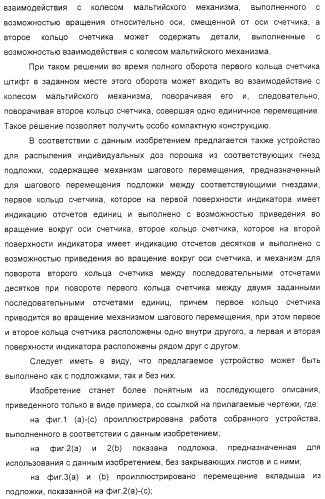 Устройство для распыления индивидуальных доз порошка из соответствующих гнезд подложки (варианты) (патент 2322271)