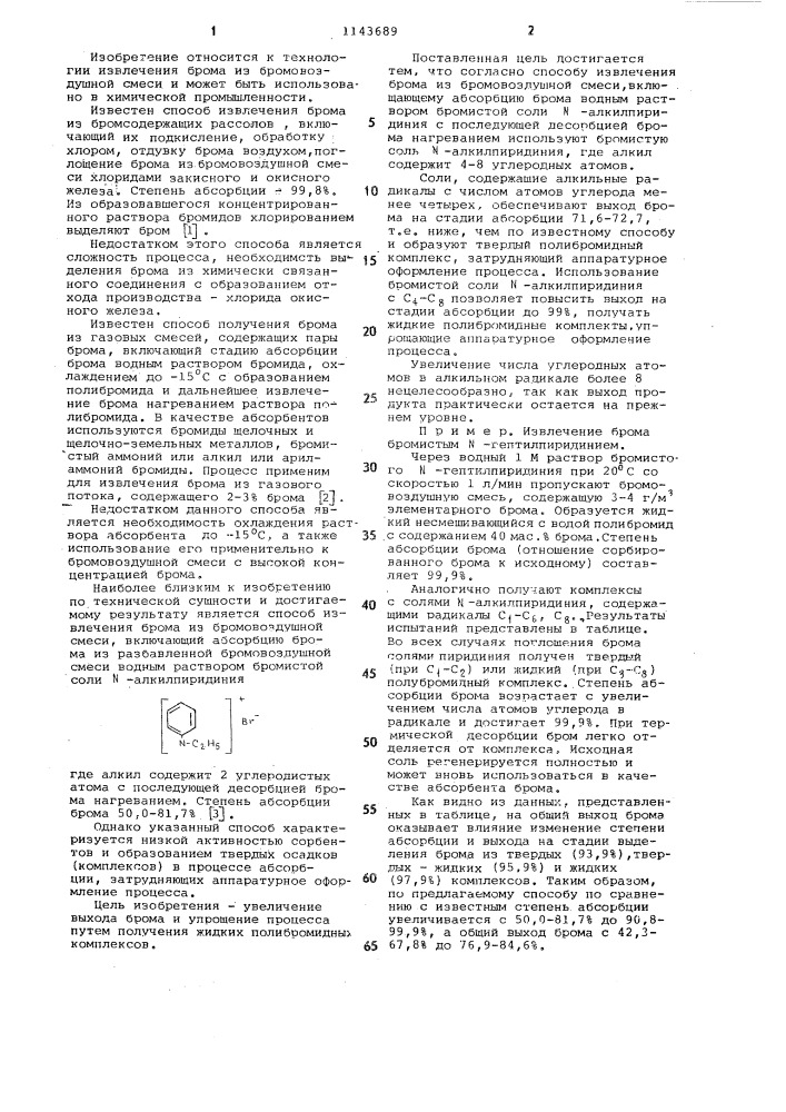 Способ извлечения брома из бромовоздушной смеси (патент 1143689)