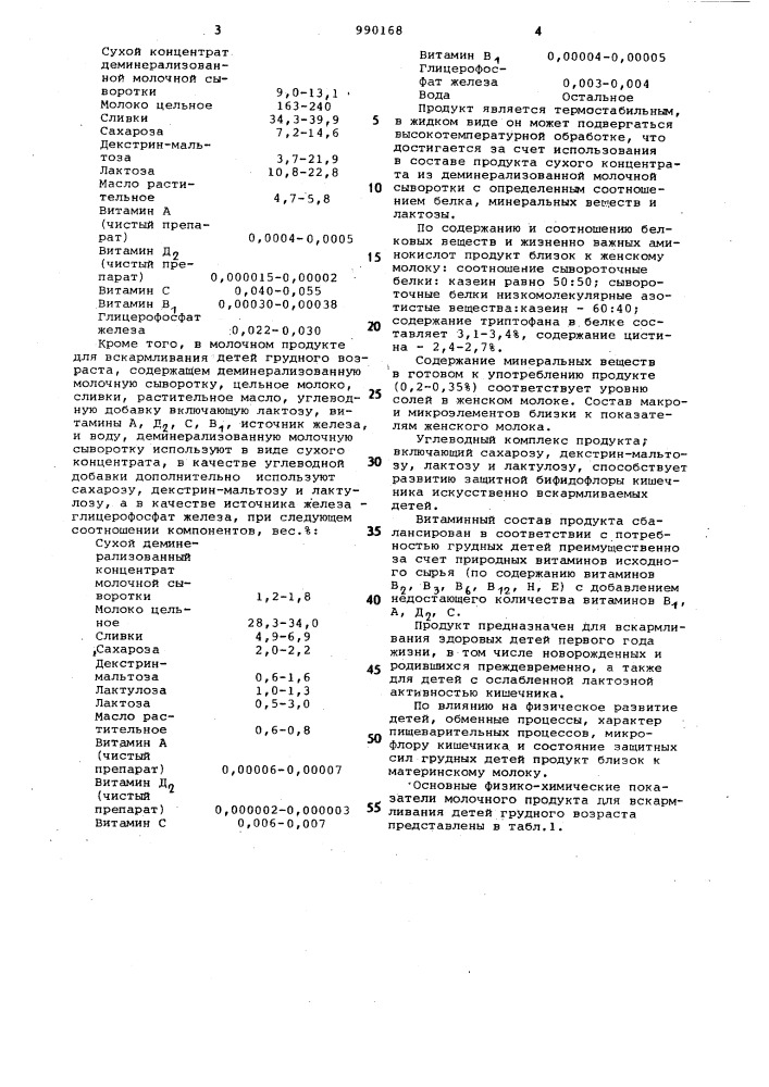 Молочный продукт для вскармливания детей грудного возраста (патент 990168)