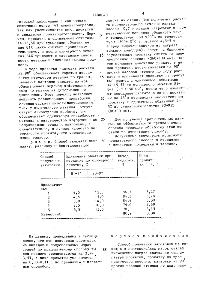 Способ получения заготовок из кипящих и полуспокойных марок сталей (патент 1488040)