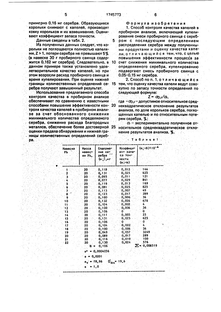 Способ контроля качества капелей в пробирном анализе (патент 1745773)