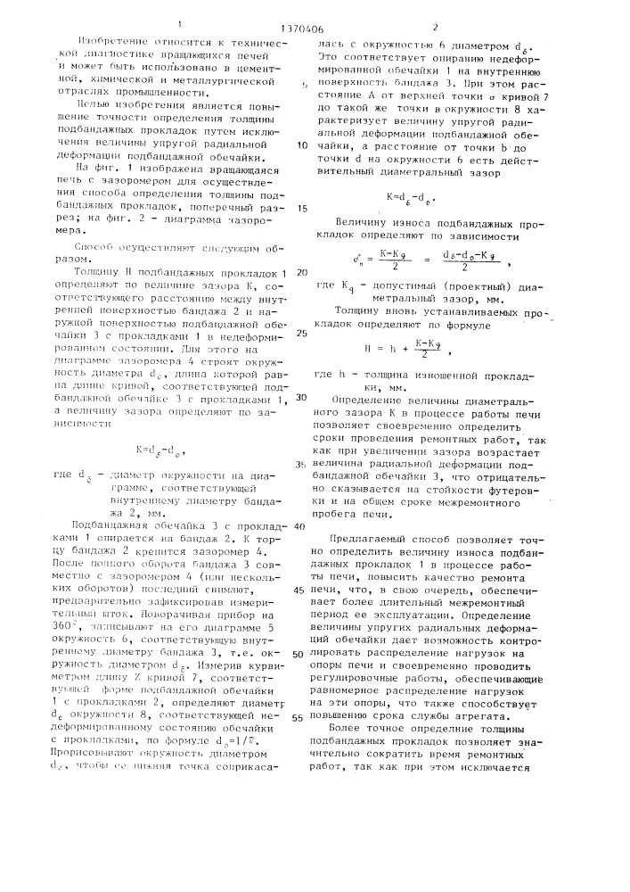 Способ определения толщины подбандажных прокладок на вращающейся печи (патент 1370406)