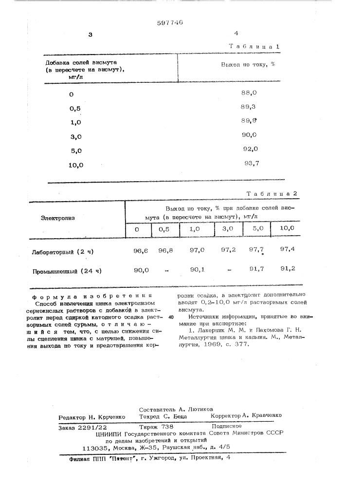 Способ извлечения цинка электролизом (патент 597746)