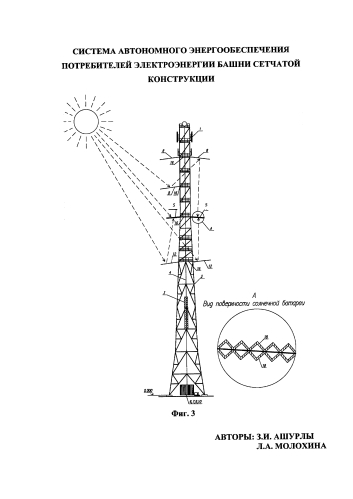 Система автономного энергообеспечения потребителей электроэнергии башни сетчатой конструкции (патент 2584057)