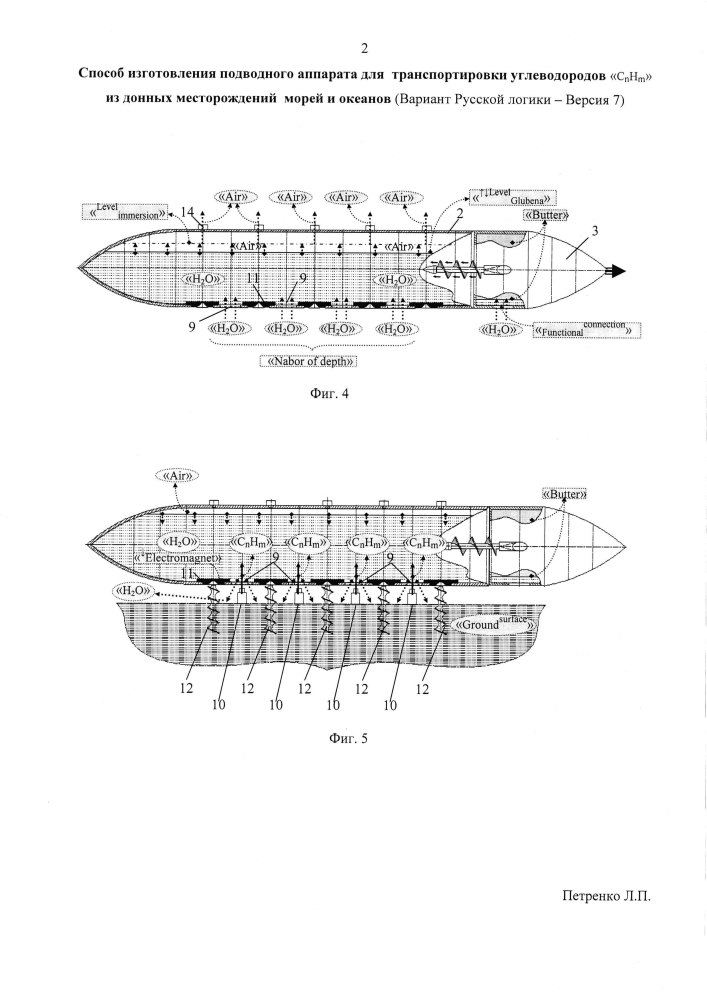 Способ изготовления подводного аппарата для транспортировки углеводородов "cnhm" из донных месторождений морей и океанов (вариант русской логики - версия 7) (патент 2600261)