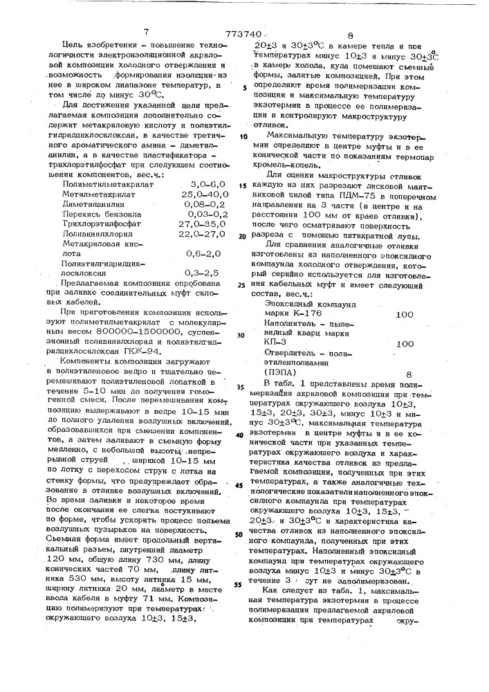 Электроизоляционная композиция холодного отверждения (патент 773740)