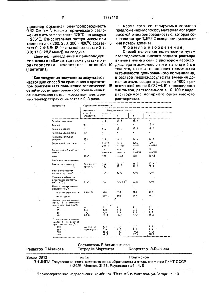 Способ получения полианилина (патент 1772110)