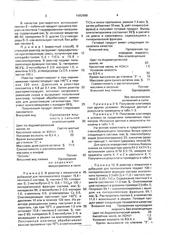 Способ получения (со)олигомеров пиперилена (патент 1692989)