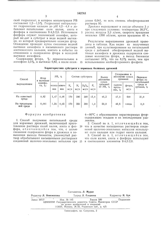 Способ получения питательной среды для кормовых дрожжей (патент 542761)