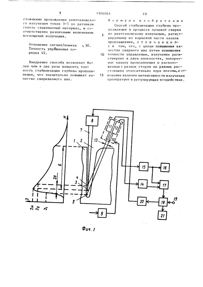 Способ стабилизации глубины проплавления в процессе лучевой сварки по рентгеновскому излучению (патент 1504041)
