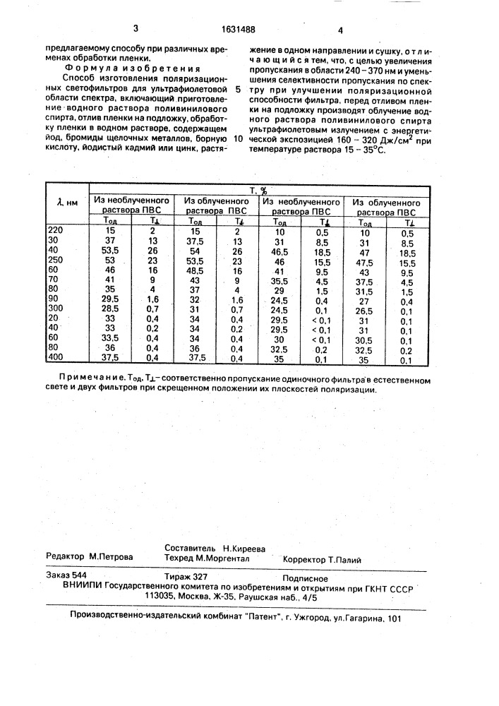 Способ изготовления поляризационных светофильтров для ультрафиолетовой области спектра (патент 1631488)