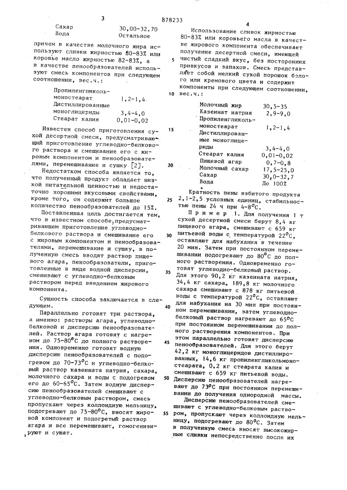 Сухая десертная смесь для взбивания и способ ее приготовления (патент 878233)