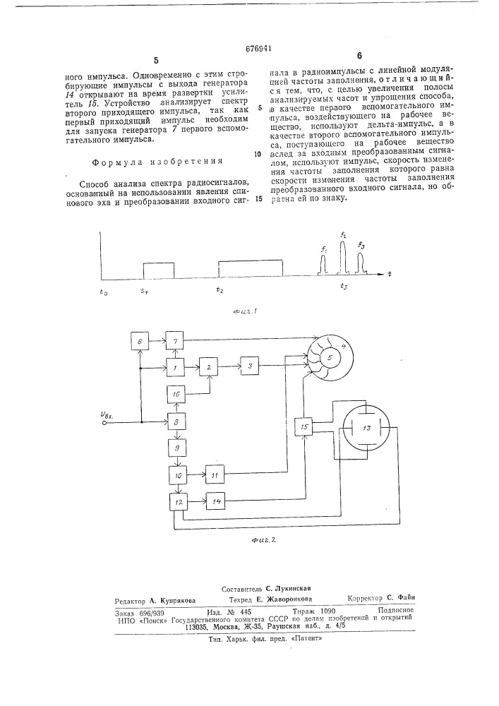 Способ анализа спектра радиосигналов (патент 676941)