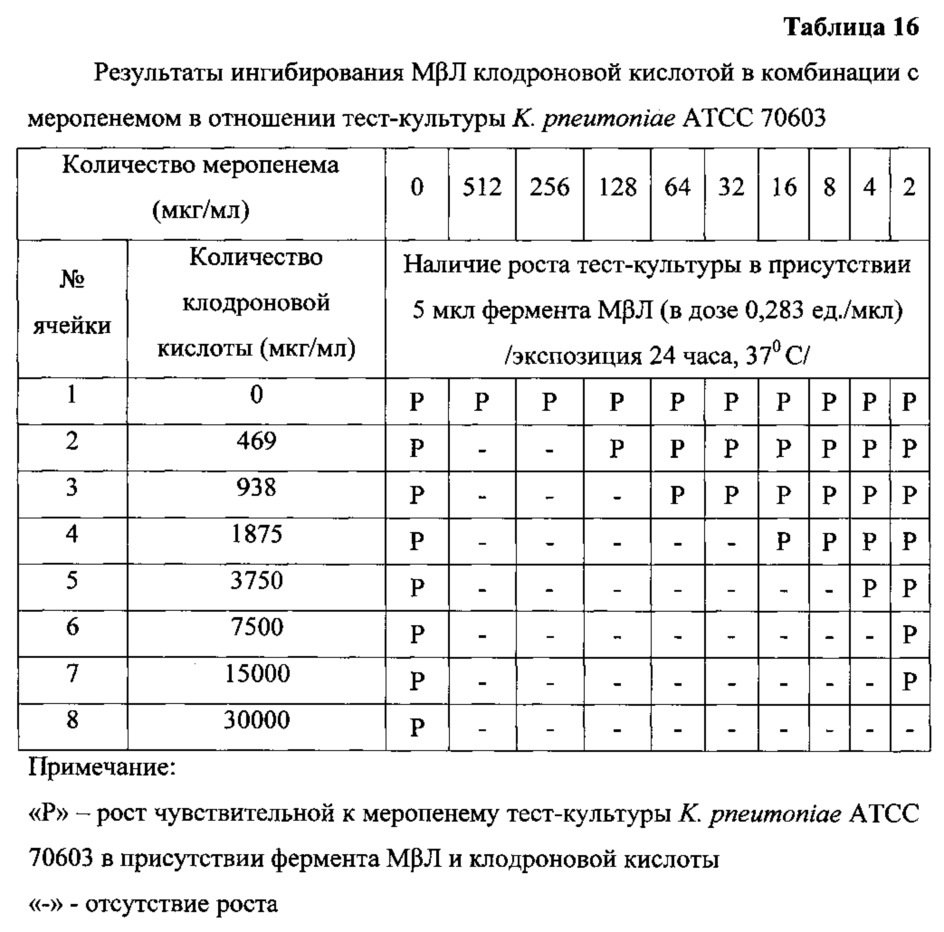 Антимикробная комбинация в отношении устойчивых к карбапенемам грамотрицательных бактерий вида pseudomonas aeruginosa, продуцирующих металло-β-лактамазу (патент 2618433)