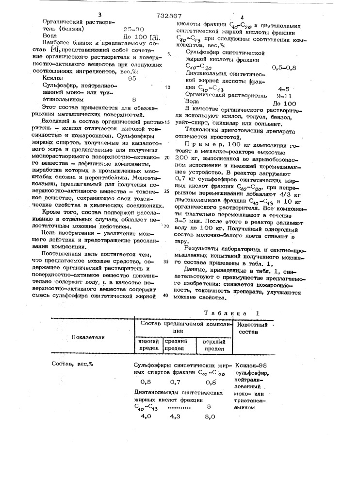 Моющее средство для обезжиривания металлической поверхности (патент 732367)