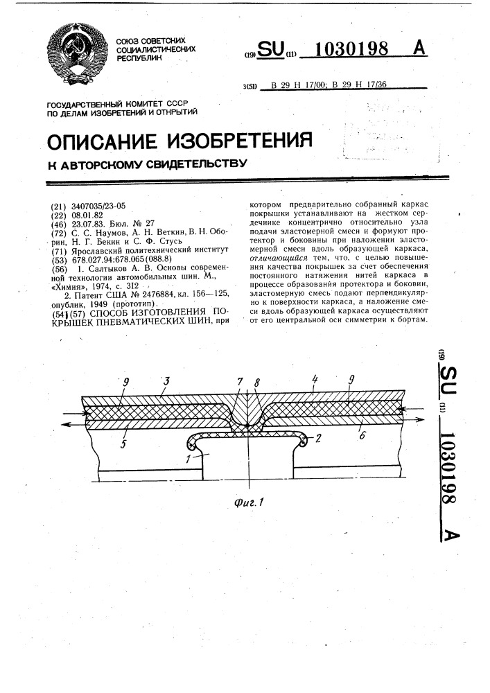 Способ изготовления покрышек пневматических шин (патент 1030198)