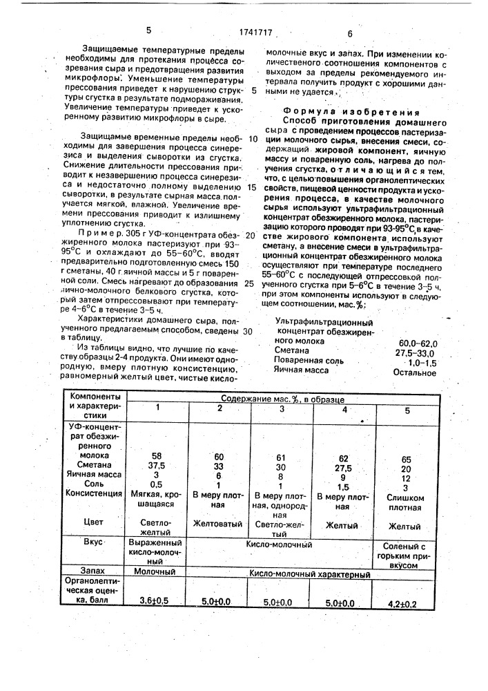 Способ приготовления домашнего сыра (патент 1741717)