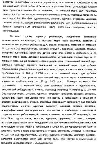 Композиции подсластителя, обладающие повышенной степенью сладости и улучшенными временными и/или вкусовыми характеристиками (патент 2459435)