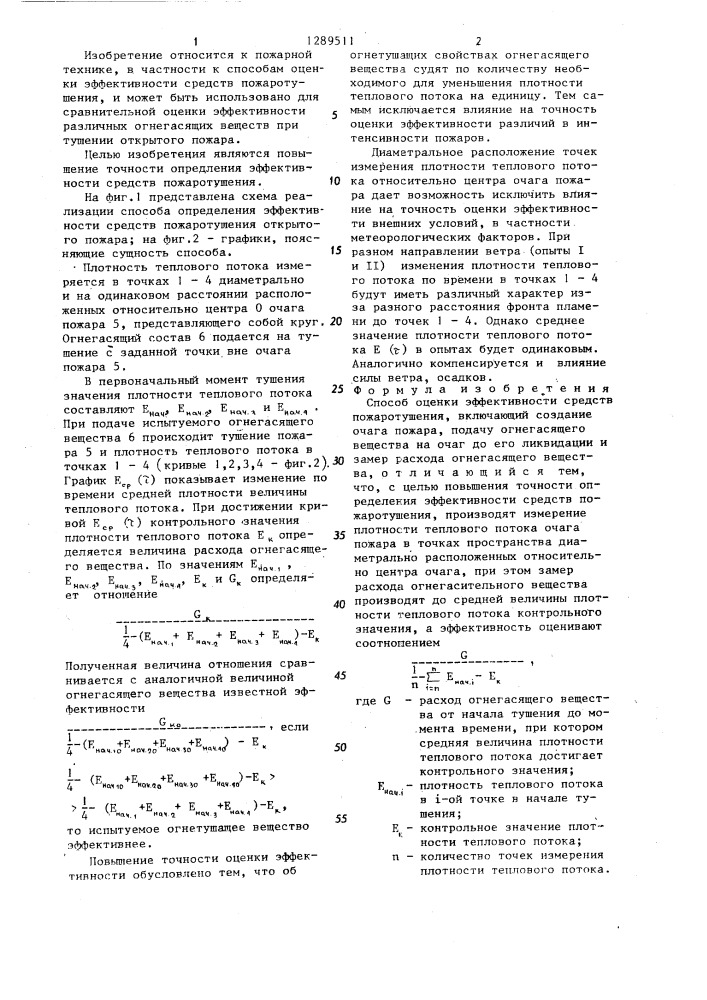 Способ оценки эффективности средств пожаротушения (патент 1289511)