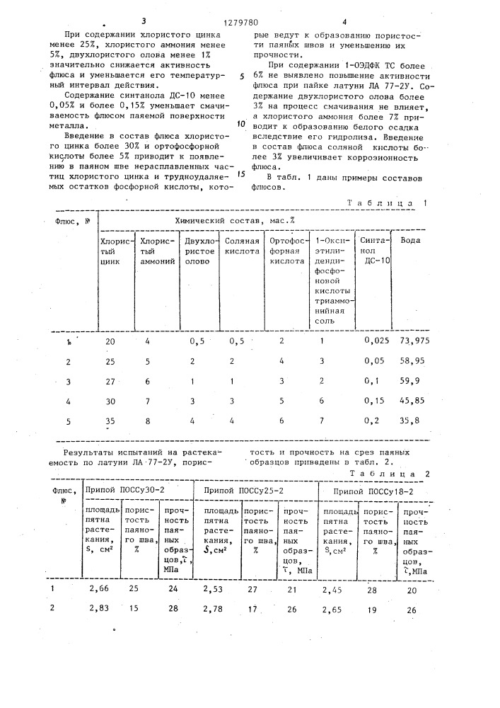 Флюс для низкотемпературной пайки (патент 1279780)