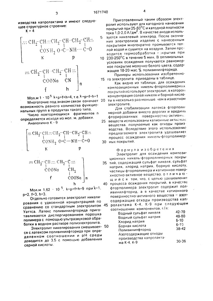 Электролит для осаждения композиционных никель- фторполимерных покрытий (патент 1671740)