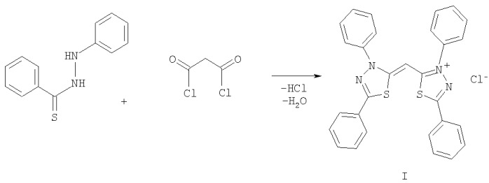 Хлорид 2-[(1z)-1-(3,5-дифенил-1,3,4-тиадиазол-2(3н)-илиден)метил]-3,5-дифенил-1,3,4-тиадиазол-3-ия и способ его получения (патент 2402550)