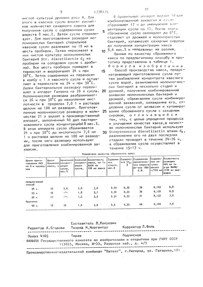 Способ производства кваса (патент 1778175)