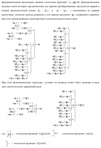 Функциональная структура параллельного сумматора для умножителя, в котором аргументы слагаемых частичных произведений являются аргументами троичной системы счисления f(+1, 0, -1) в позиционно-знаковом ее формате f(+/-) (варианты) (патент 2386162)