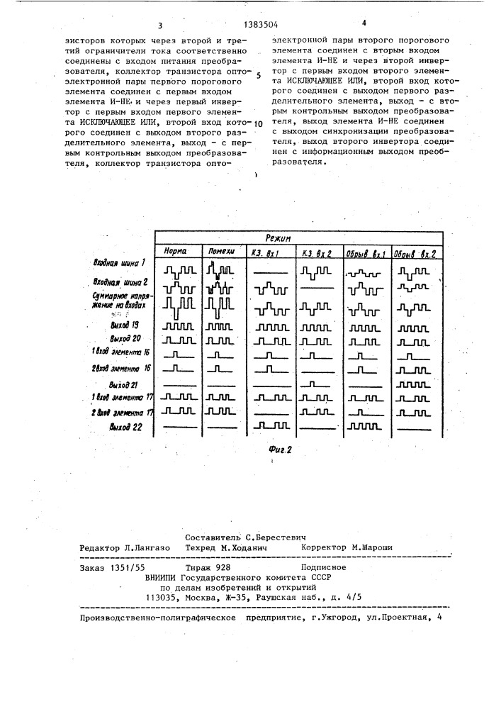 Преобразователь биполярного кода в однополярный (патент 1383504)