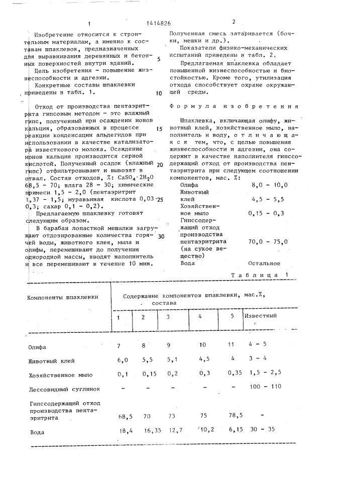 Шпаклевка (патент 1414826)