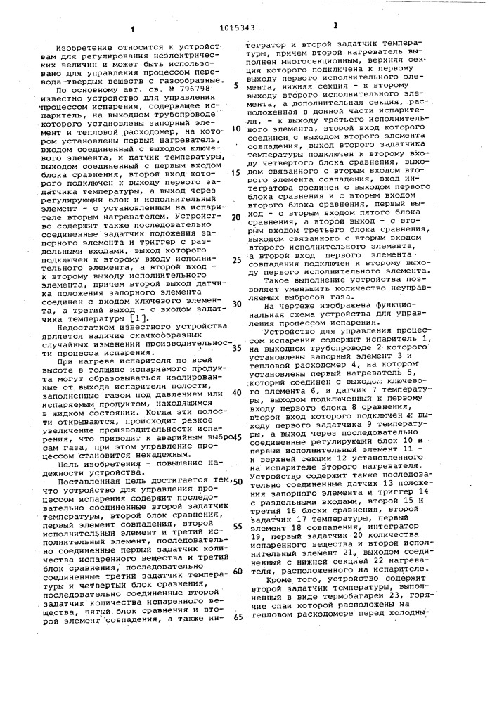 Устройство для управления процессом испарения (патент 1015343)