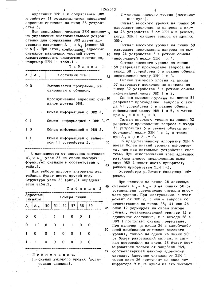 Устройство для обмена информацией между электронными вычислительными машинами (патент 1262513)