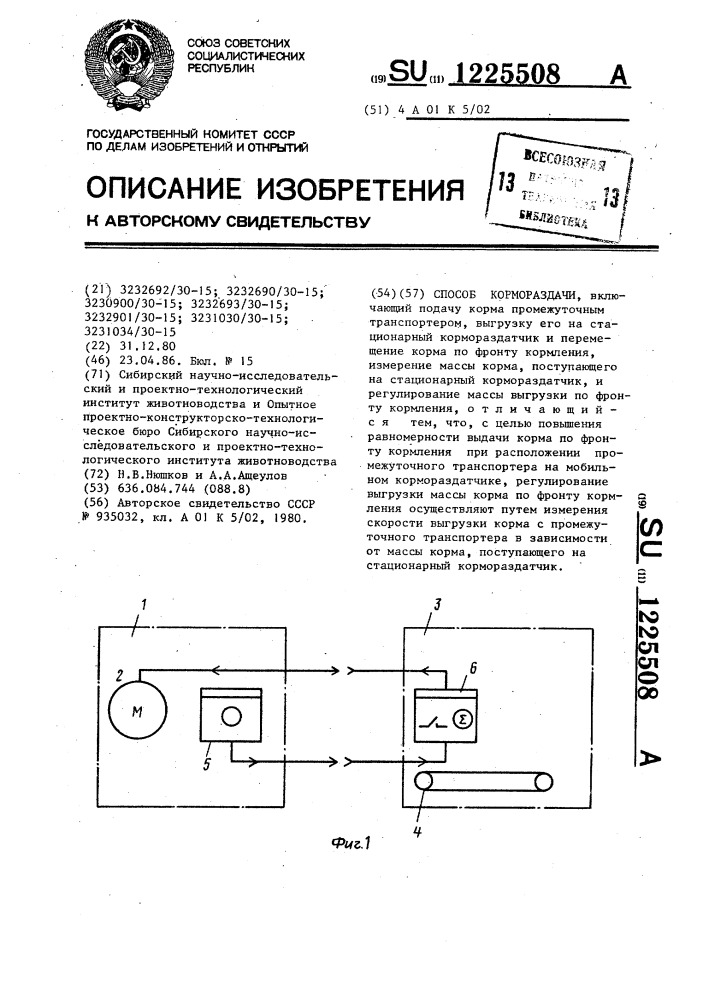 Способ кормораздачи (патент 1225508)