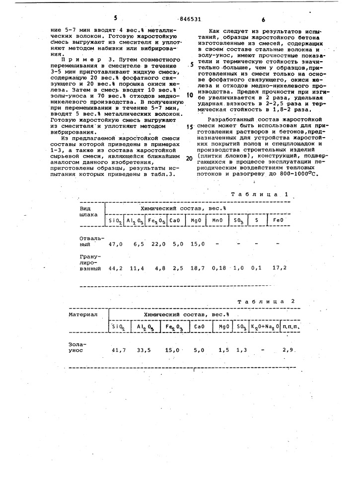 Огнеупорная бетонная смесь (патент 846531)