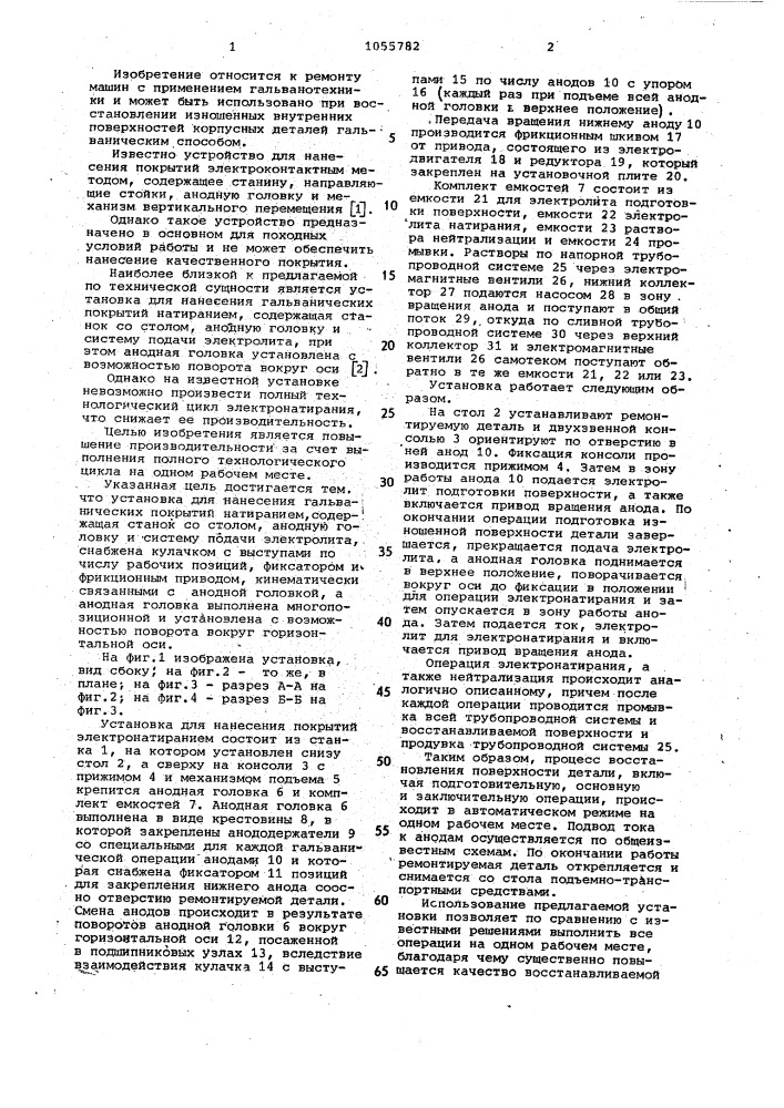 Установка для нанесения гальванических покрытий натиранием (патент 1055782)