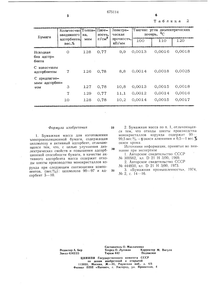 Бумажная масса для изготовления электроизоляционной бумаги (патент 675114)