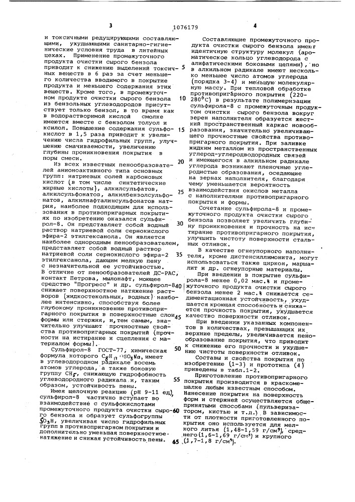 Противопригарное покрытие для литейных форм и стержней (патент 1076179)