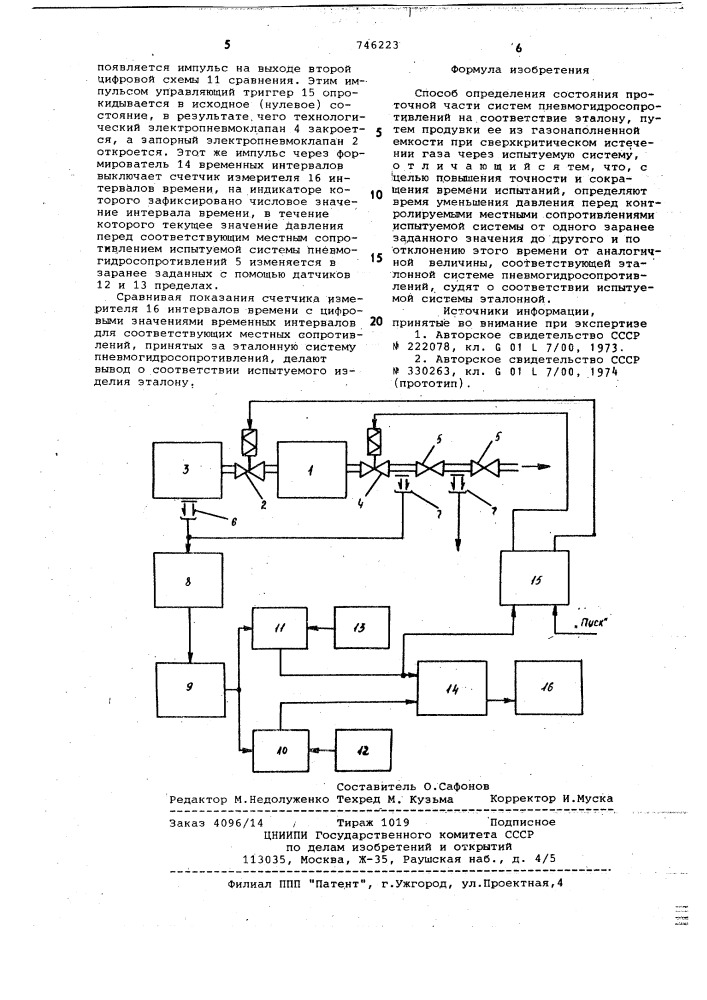 Способ определения состояния проточной части систем пневмогидросопротивлений на соответствие эталону (патент 746223)