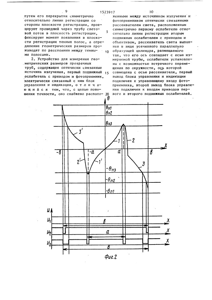 Способ измерения геометрических размеров прозрачных труб и устройство для его осуществления (патент 1523917)