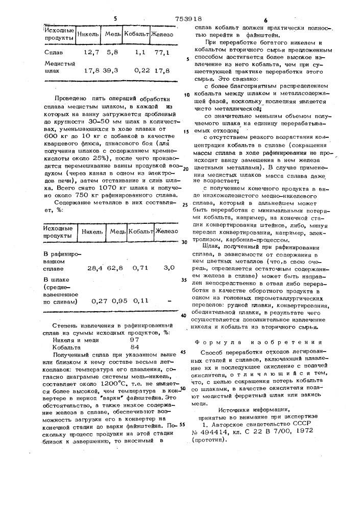 Способ переработки отходов легированных сталей и сплавов (патент 753918)