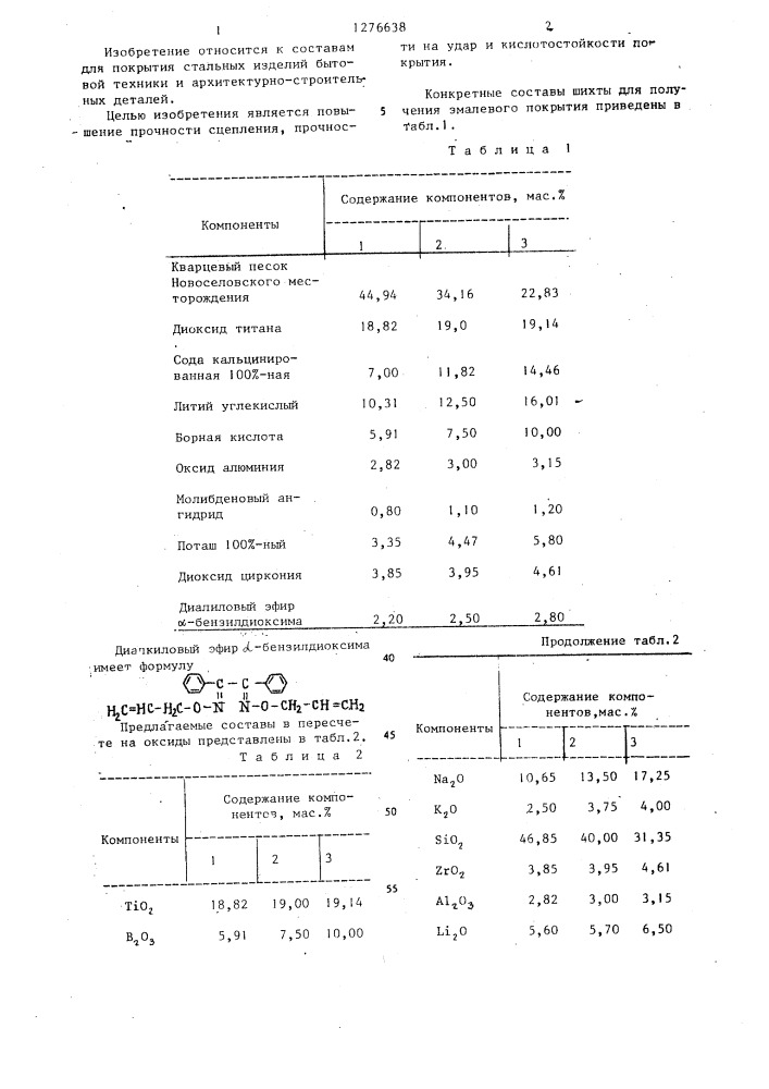 Шихта для получения эмалевого покрытия для стали (патент 1276638)