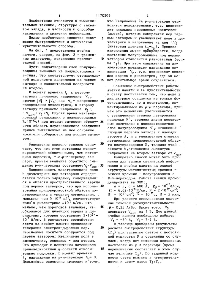 Способ записи оптической информации в двухзатворной мдп- @ - @ -структуре с диэлектриком с захватом заряда (патент 1170509)