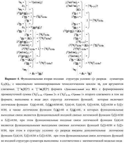 Функциональная вторая входная структура условно разряда &quot;j&quot; сумматора fcd( )ru с максимально минимизированным технологическим циклом  t  для аргументов слагаемых &#177;[1,2nj]f(2n) и &#177;[1,2mj]f(2n) формата &quot;дополнительный код ru&quot; с формированием промежуточной суммы &#177;[1,2sj]1 d1/dn второго слагаемого в том же формате (варианты русской логики) (патент 2480816)