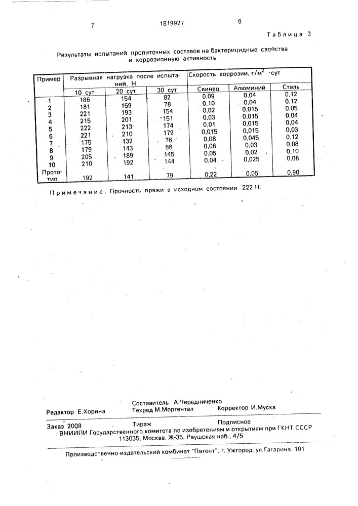 Состав для защитной пропитки кабельной целлюлозосодержащей пряжи и бумаги (патент 1819927)