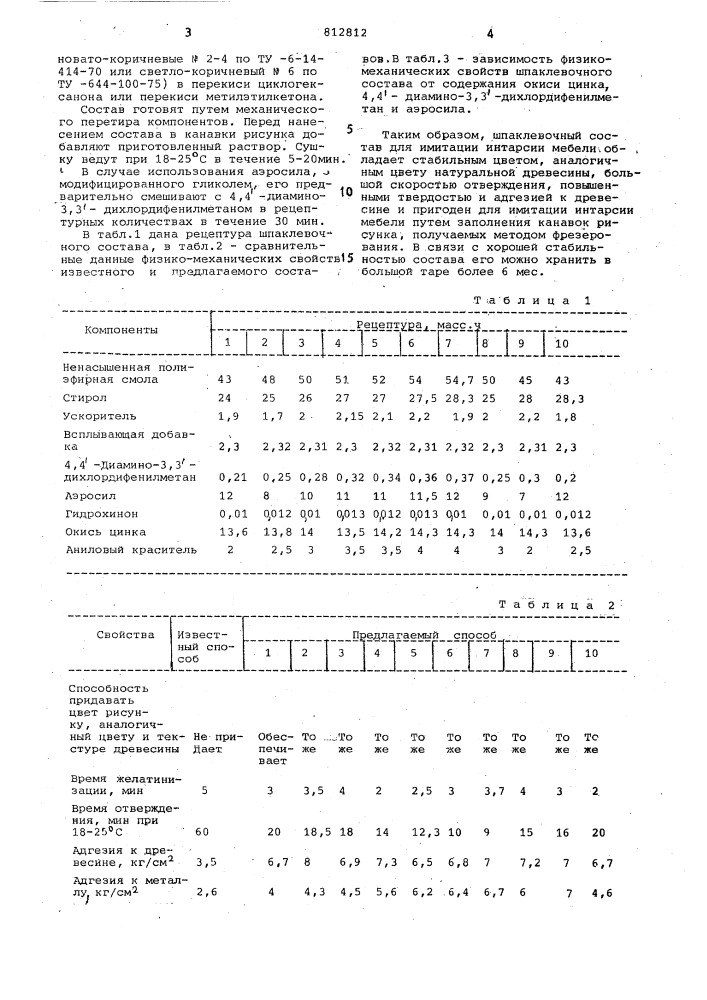 Шпаклевочный состав для имитацииинтарсии мебели (патент 812812)