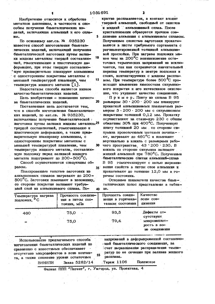 Способ изготовления биметаллических изделий (патент 1031691)