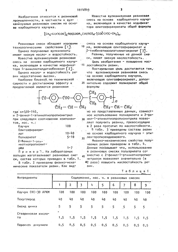 Вулканизуемая резиновая смесь на основе карбоцепного каучука (патент 1014849)